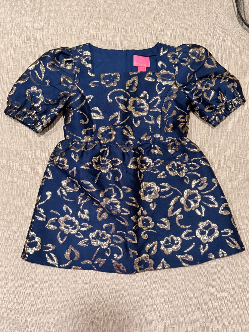 Lilly Pulitzer 3T Navy Dress with Gold Floral Jacquard